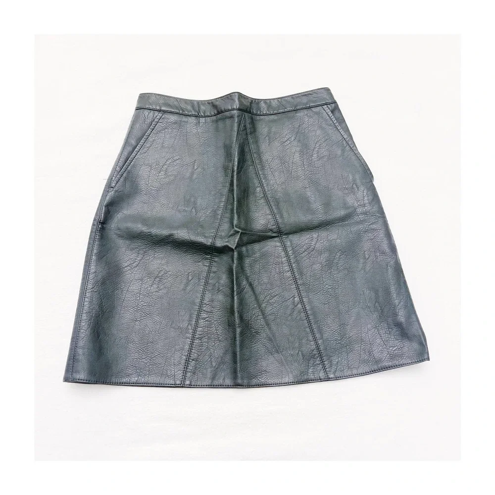 Zara A Line Short Faux Leather Skirt Dk Green SZ XS